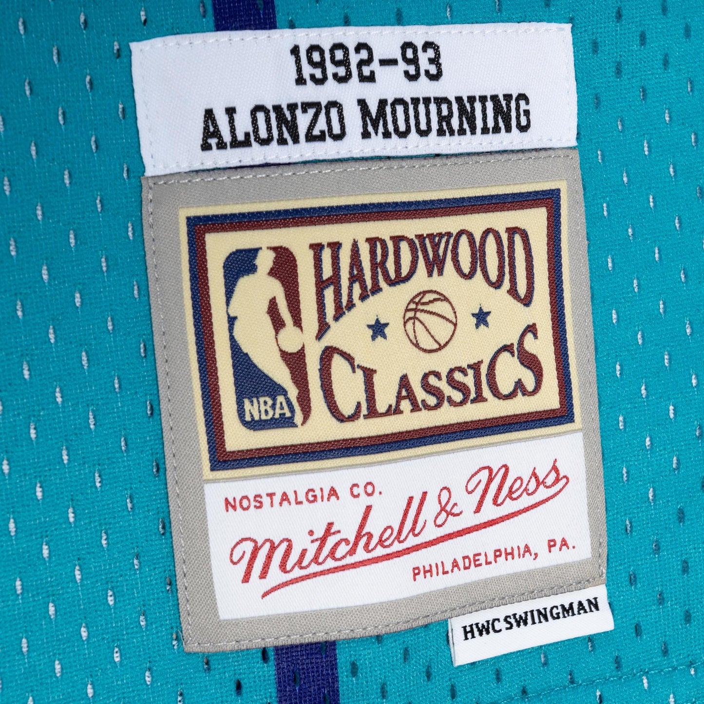 Alonzo Mourning Charlotte Hornets Mitchell & Ness Hardwood Classics 1992/93 Split Swingman Jersey - Teal/Teal